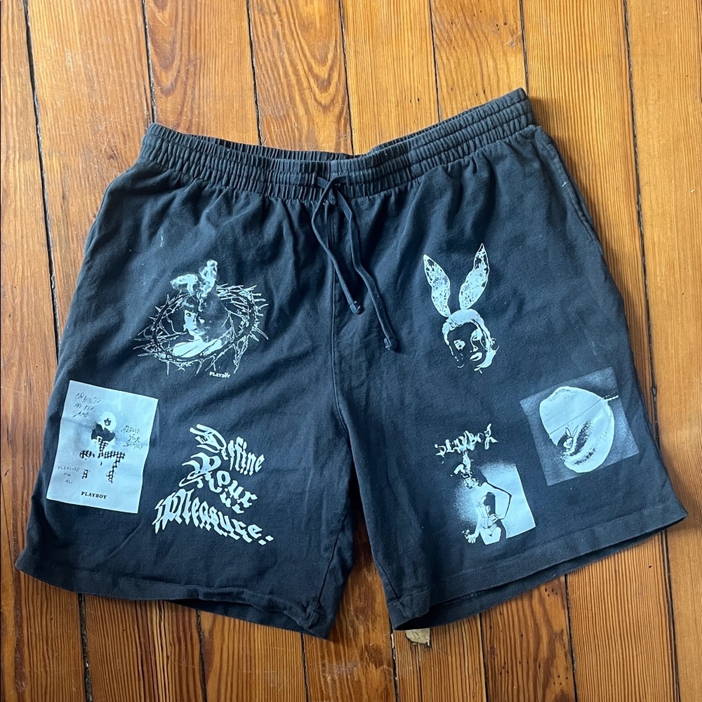 PLAYBOY Black Graphic Athletic Shorts